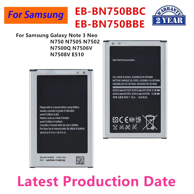 

Brand New EB-BN750BBC EB-BN750BBE 3100mAh Battery For Samsung Galaxy Note 3 Neo N750 N7505 N7502 N7500Q N7506V N7508V E510