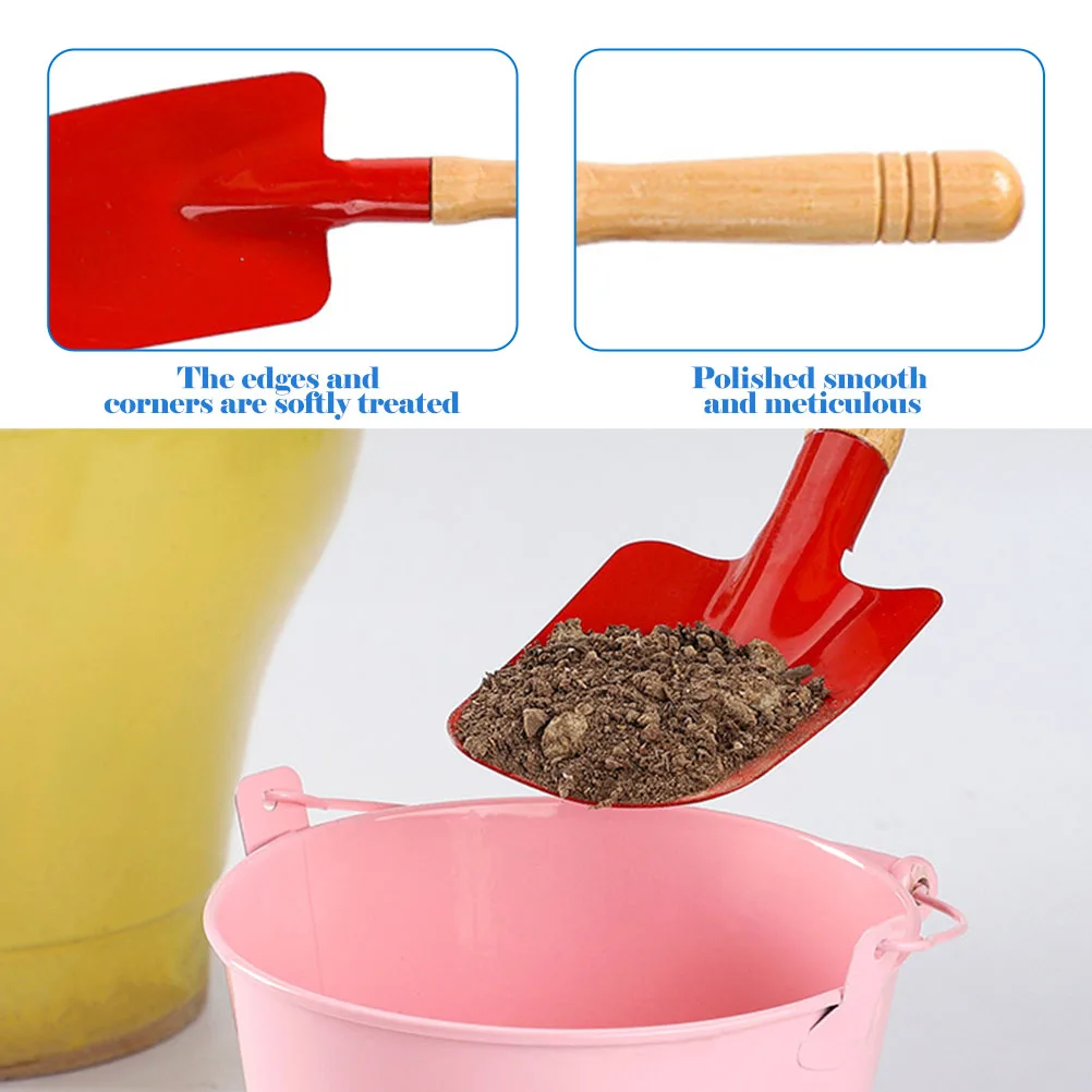 

Beach Bucket Garden Tool Set Child Tools for Kids Mini Gardening Wood Outdoor Planting