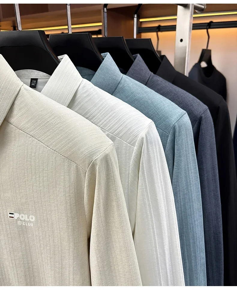 Brandneues Herren-Poloshirt mit Print, Herbst, einfarbig, langärmelig, Arbeitsoberteil, Herren, Business, formelle Arbeitskleidung, Hemden für den Frühling. – Detail 20