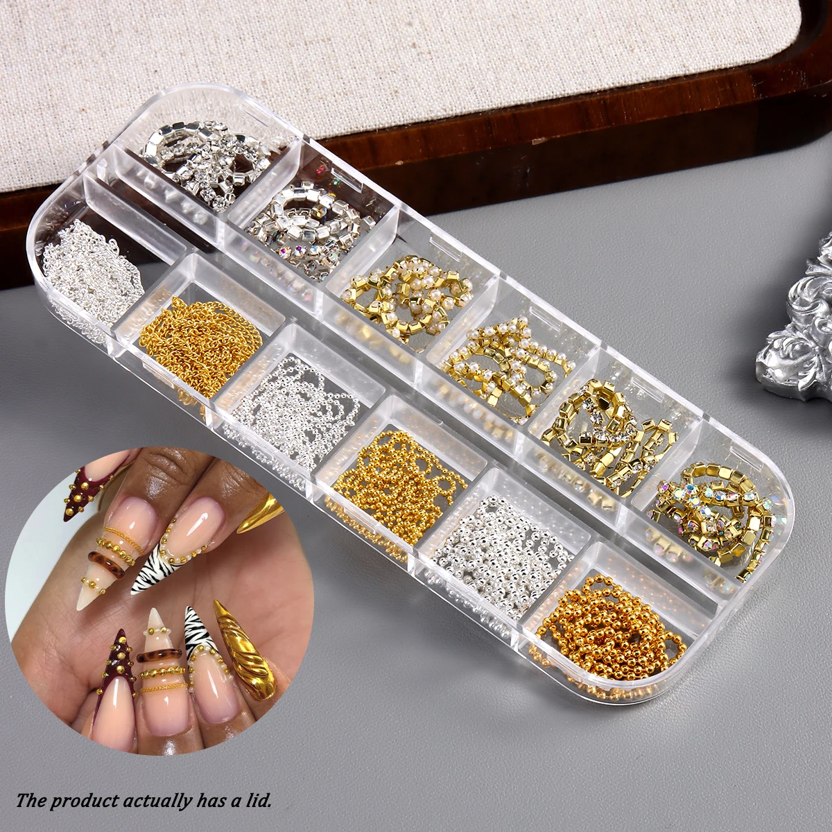 Metall-Nagelkunstketten, Gold-Silber Nagelketten, 3D Nageldekoration, Charmanter Nagelschmuck, Persönlicher Nageldesign-Ornament für Maniküre