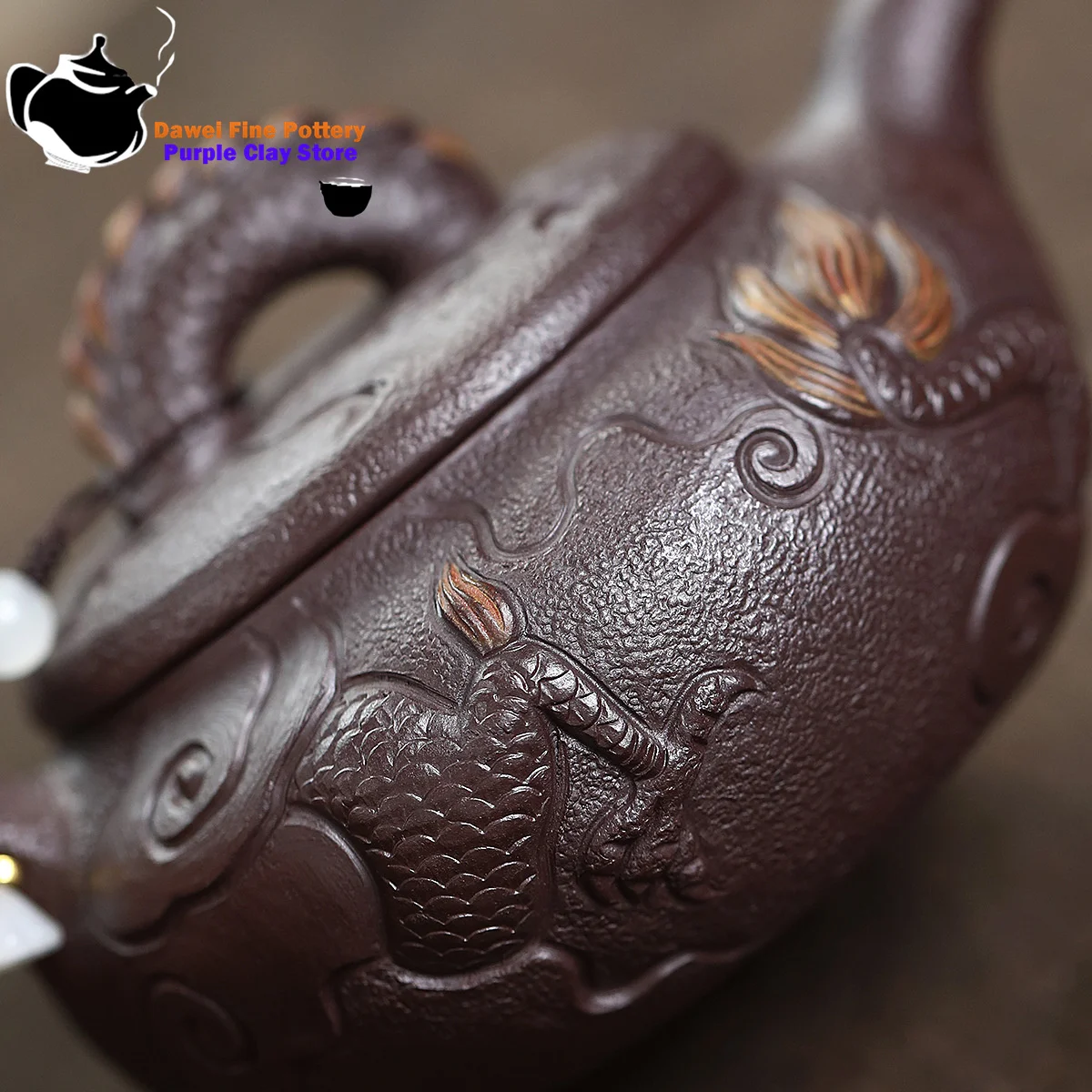 Yixing semi handmade purple clay teapot, original ore, purple clay, flying dragon in heaven, kung fu teapot, Chinese tea set