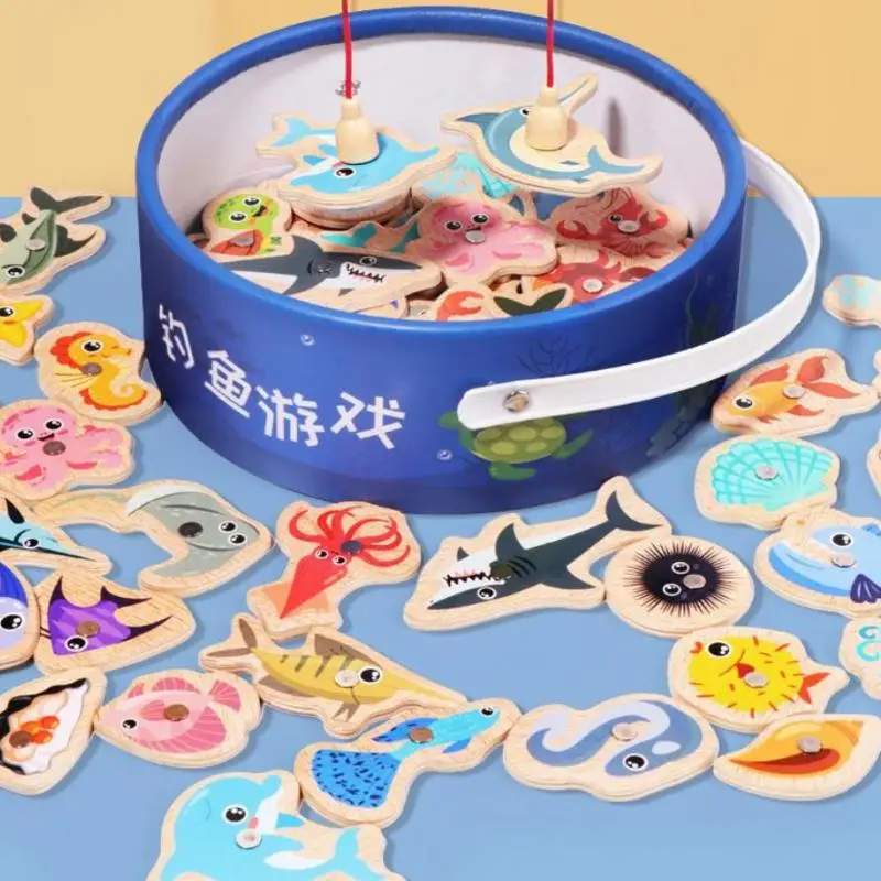 20/30/51개 교육용 장난감 나무 자석 낚시 게임 장난감 세트 어린이용 만화 물고기 장난감