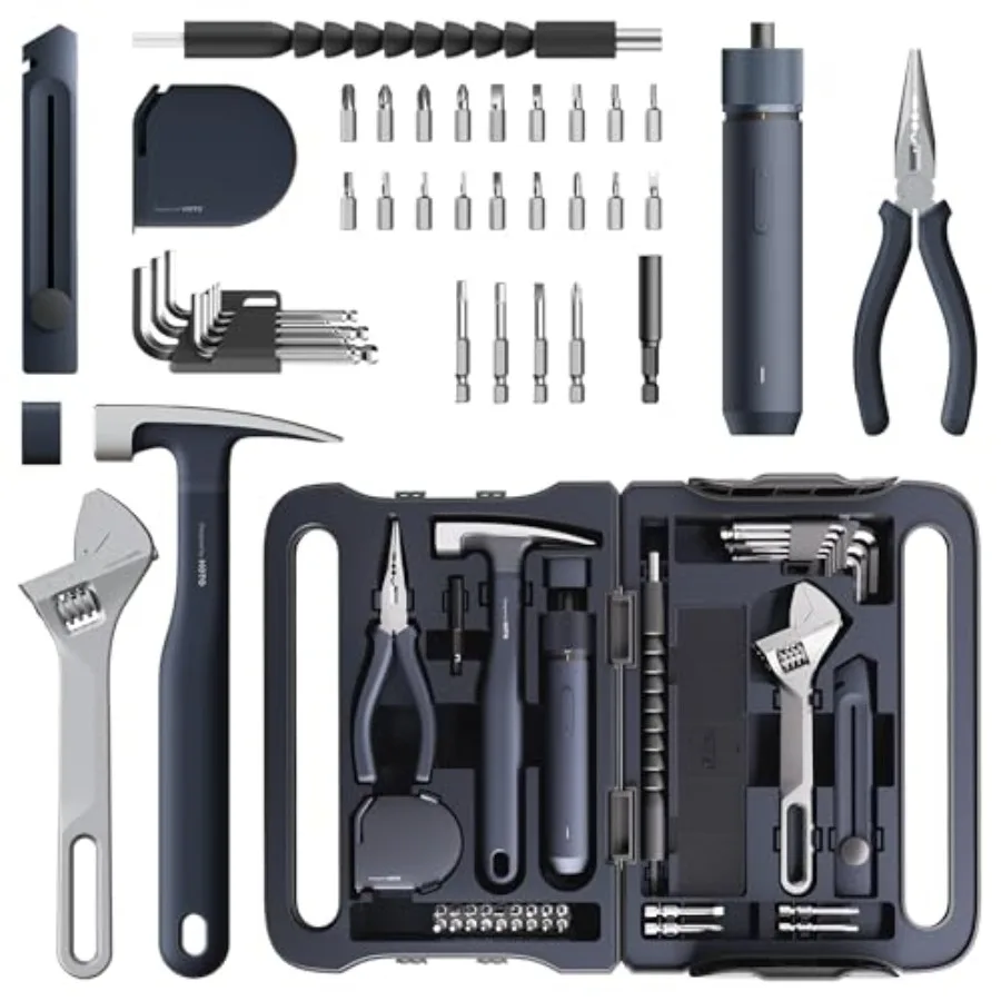 

40-Piece Tool Kit Household Essentials Tool Set w/Smart Electric Screwdriver LED 3 Torque + 14 Tools and 26 Accessories Pro-Gra