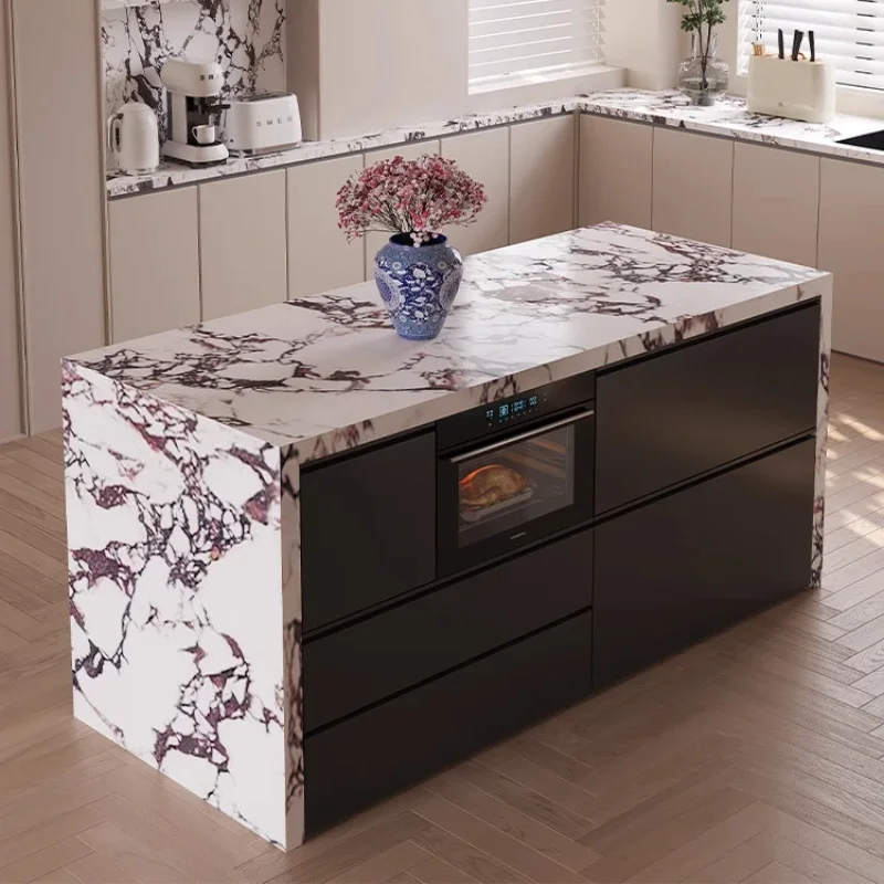 

Island table integrated open kitchen bar rock slab middle guide table modern and simple