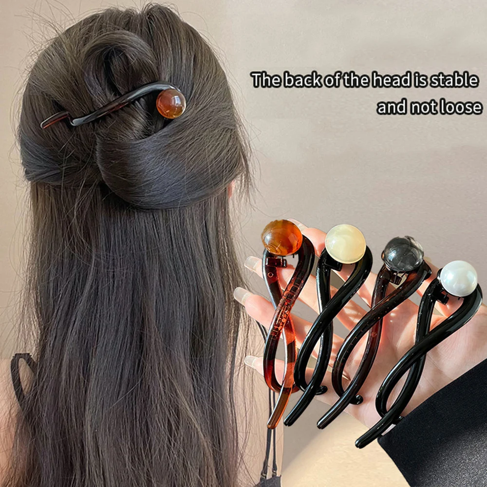 Elegant S Shape Pearl Hair Claw Clip for Women Hair Bun Hairpin Headwear Irregular Barrettes Banana Twist Clips Girl Headdress