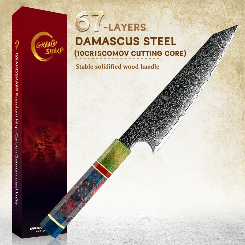 6 Inch Utility Knife Japanese Damascus Steel Kitchen Chef Knife Fruit Peeling Meat Vegetables Cooking Knives GRANDSHARP