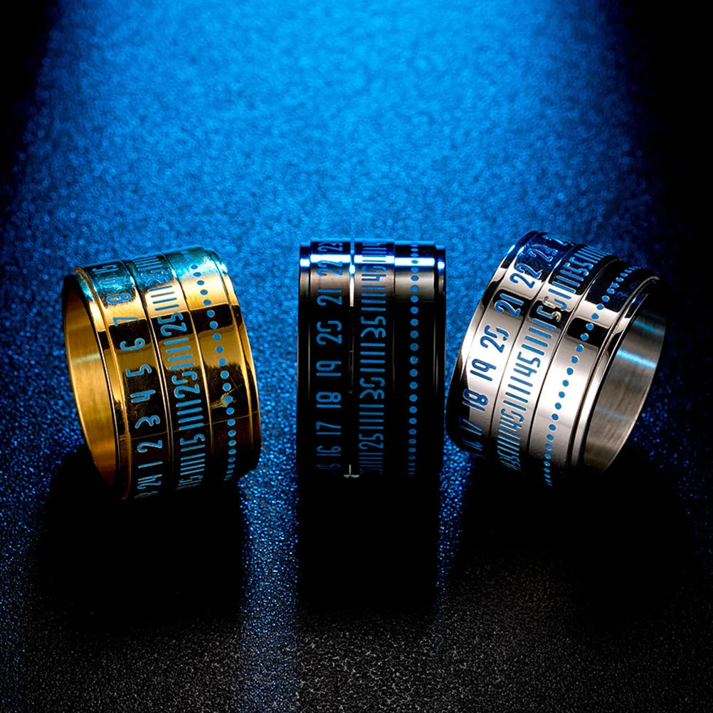 

1pc Luminous Ring Arabic Number Rotating Design Titanium Steel Men Personality Fashion Jewelry Smooth Fit Golden Size 9