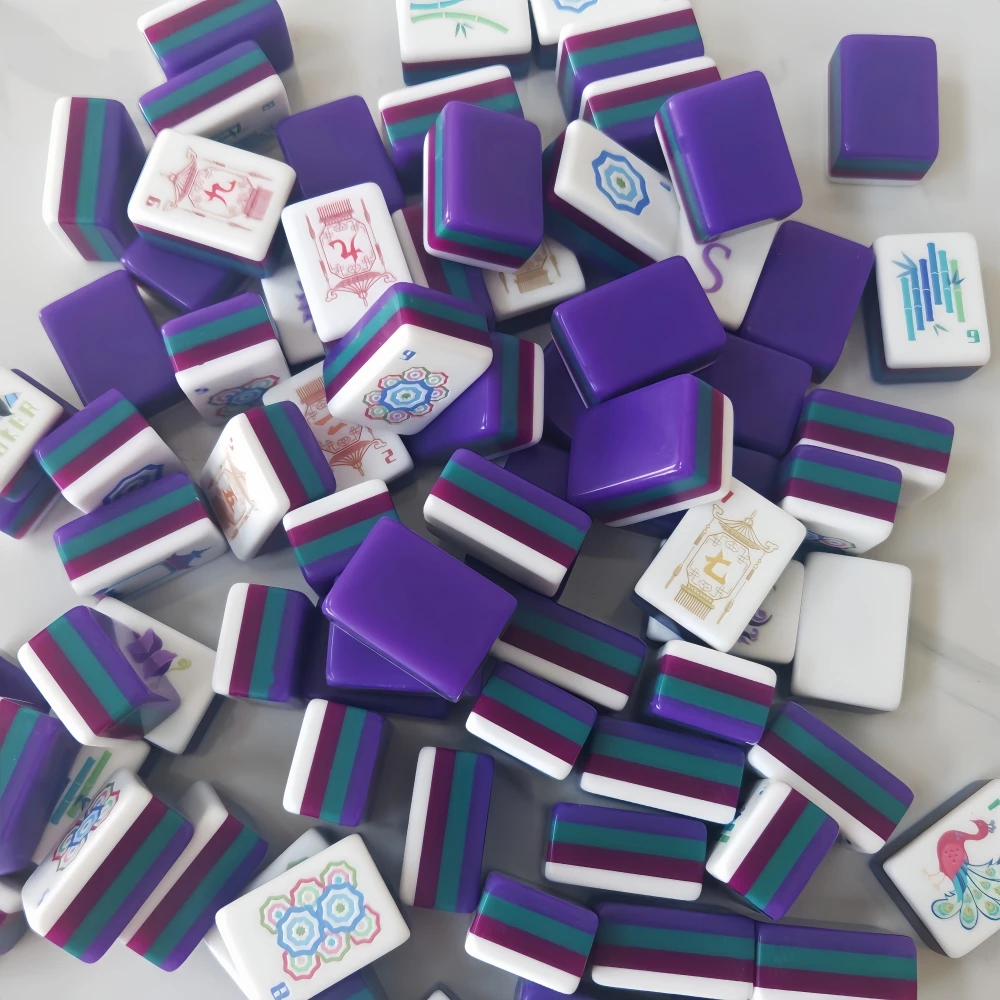 New Dark Purple Engraved Mahjong Tiles 4-Layer Acrylic American Mahjong Set Luxury Mah Jongg Sets Travel Party Board Games Gifts