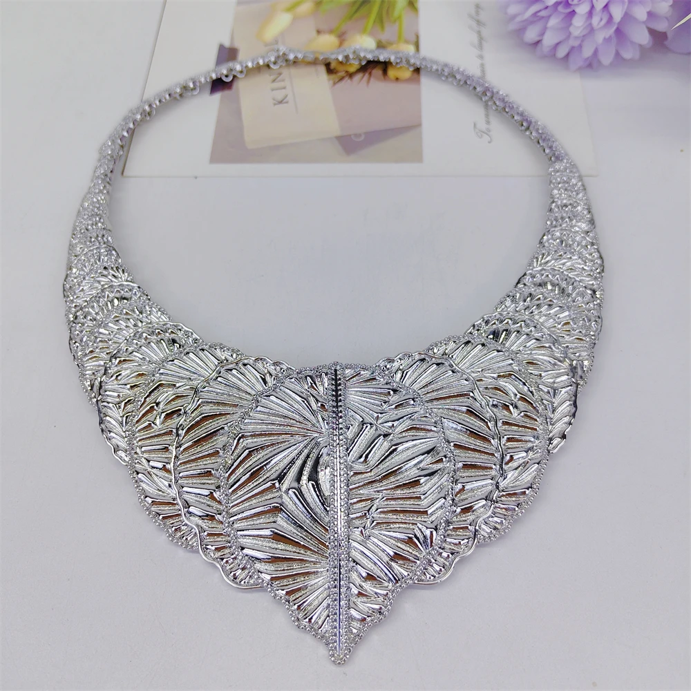 ESALE Luxury African Women Silver Plated 4pcs Jewelry Set Bridal Wedding Necklace Earrings Ring Bracelet Party Gifts
