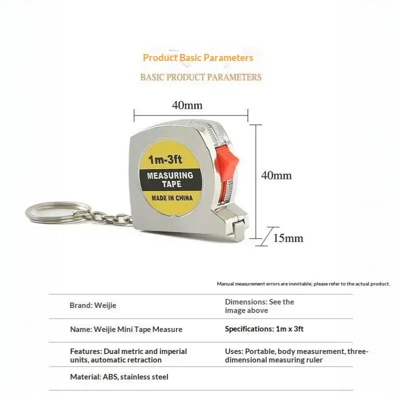 Mini 1 Meter Keychain Tape Measure Electroplated Portable Inch Metric Dual Scale Small Pocket Steel Measuring Tool Ruler