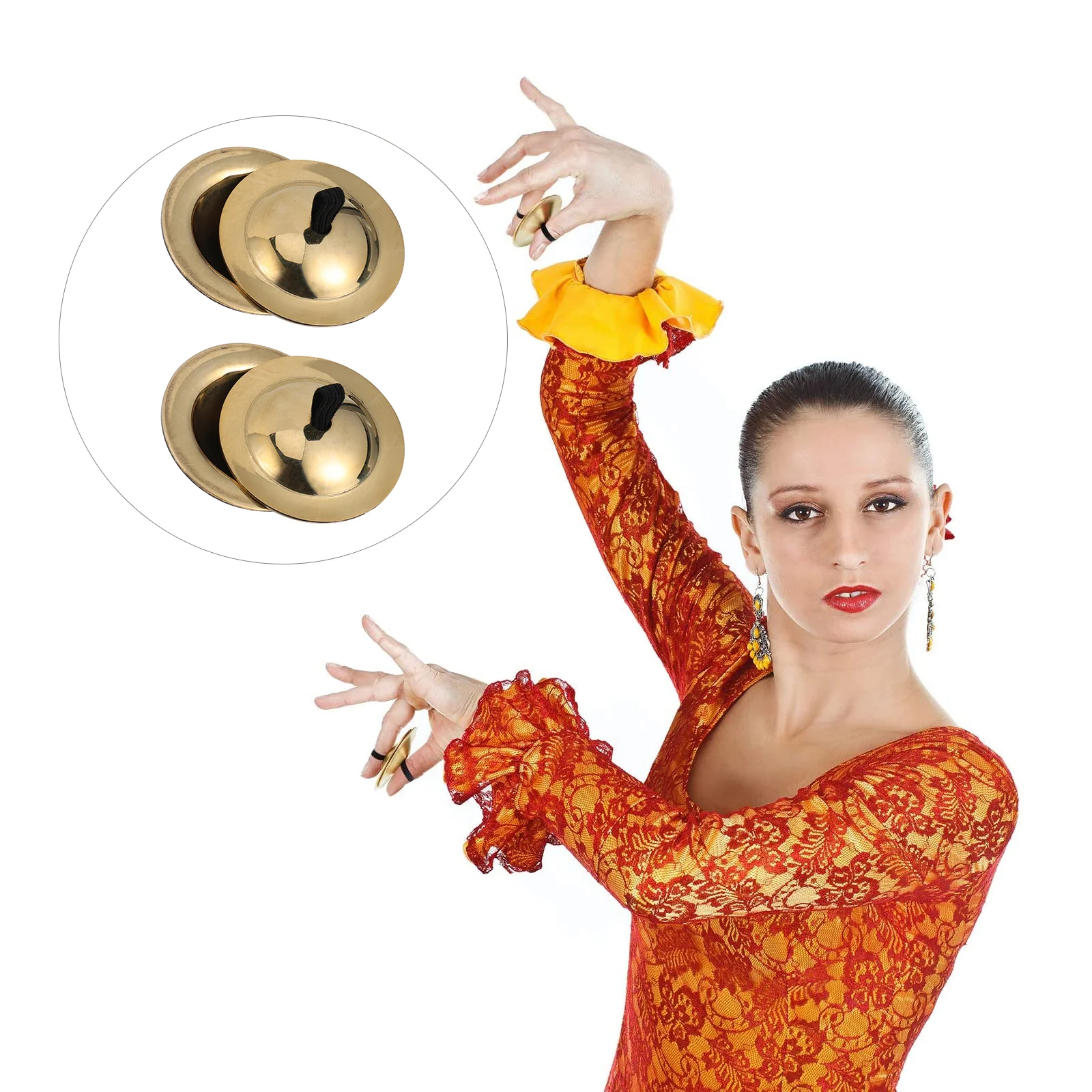 

2 Pairs Childrens Percussion Chimes Instrument Bronze Finger Cymbal Cymbals for Belly Dancing