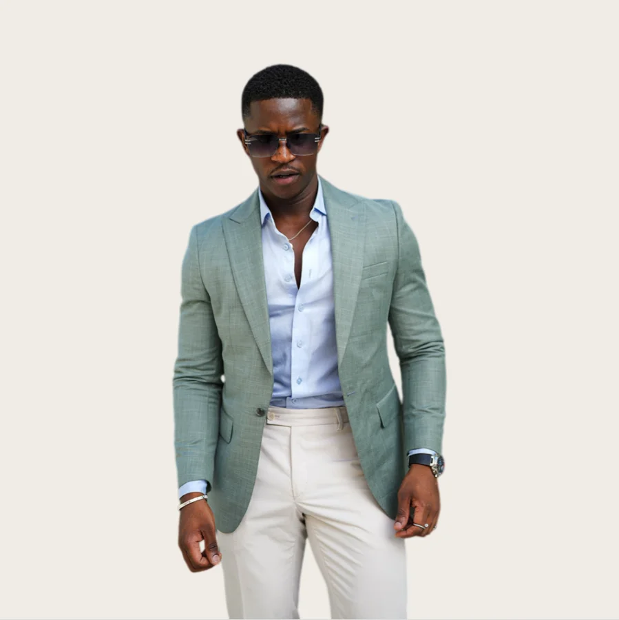 Mophiel Light Green Men's Suits 2 Pcs Set One Button Summer Smart Casual Suit for Office Outfit Business Jacket+Pants Customized