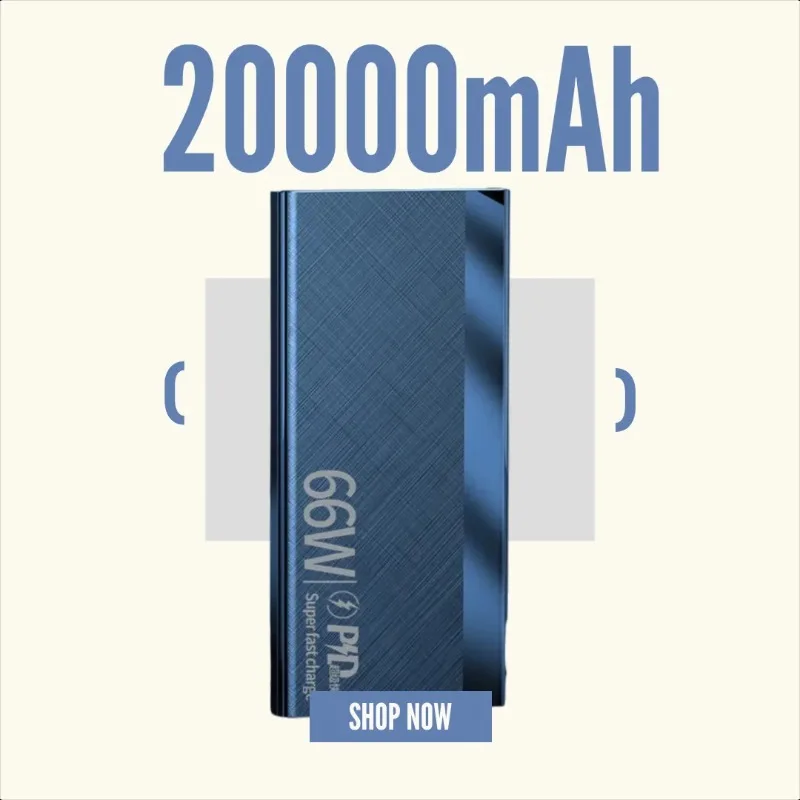 

3C Certified 66W Fast Charging Large Capacity Power Bank 20000mAh Ultra-thin Portable Charger