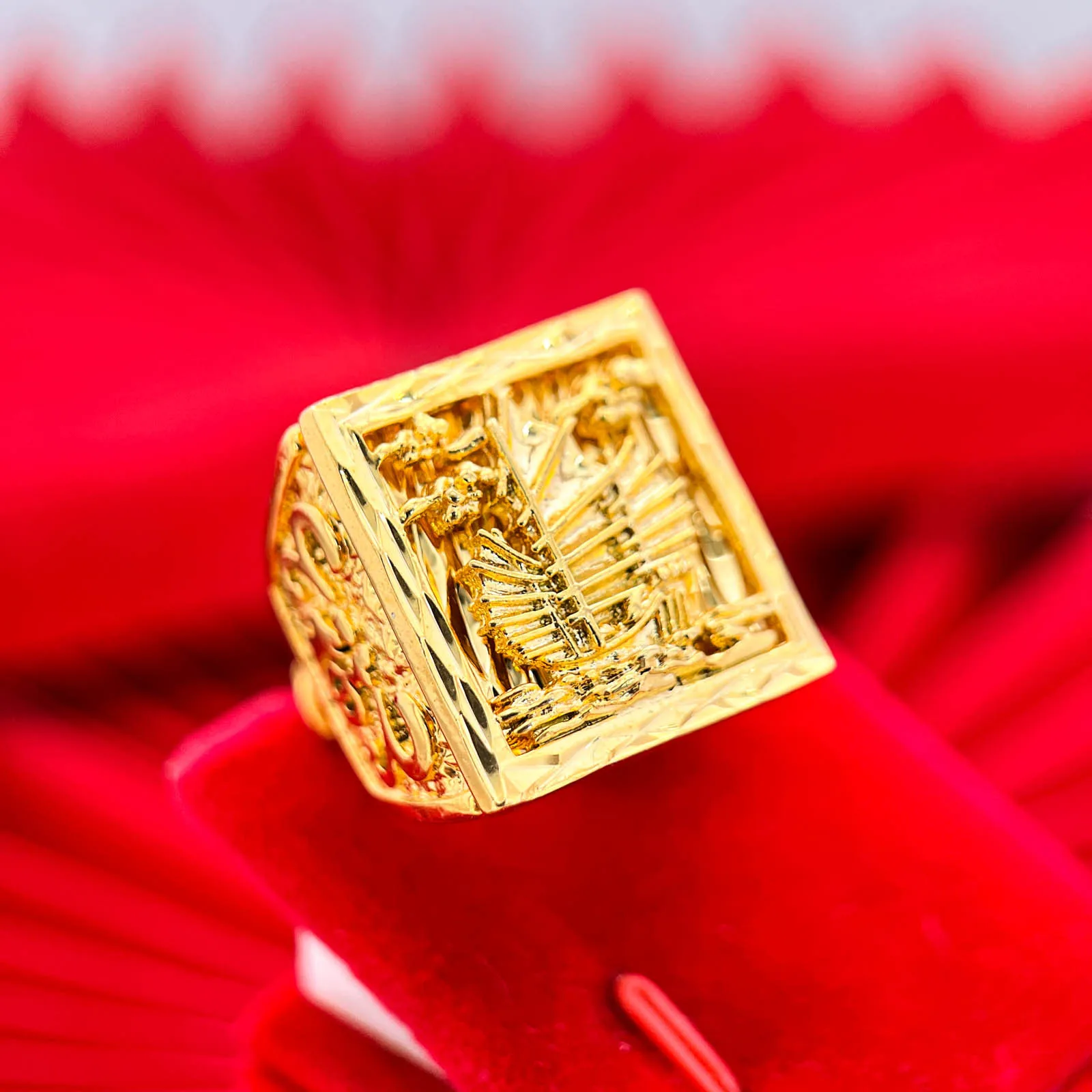 Luxury 24K 9999 Pure Gold real gold Men's ring smooth sailing open square ring