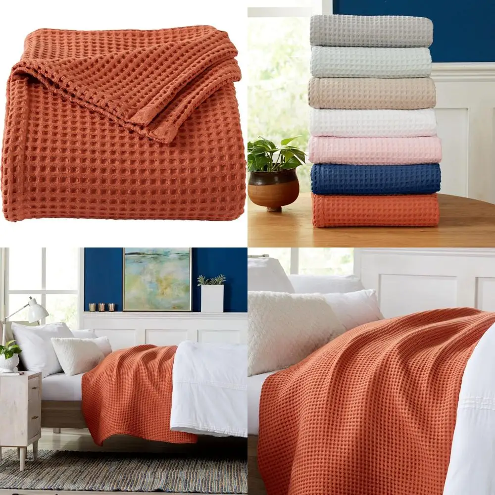 

Cotton Waffle Weave Bed Blanket - Soft, Breathable, Lightweight for All Seasons | Ideal for Layering | Brielle