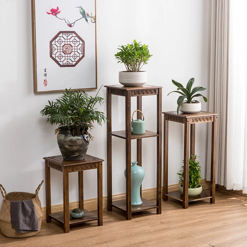 

Nanzhu flower rack solid wood living room balcony indoor multi-layer Chinese flower table corner edge flower pot rack