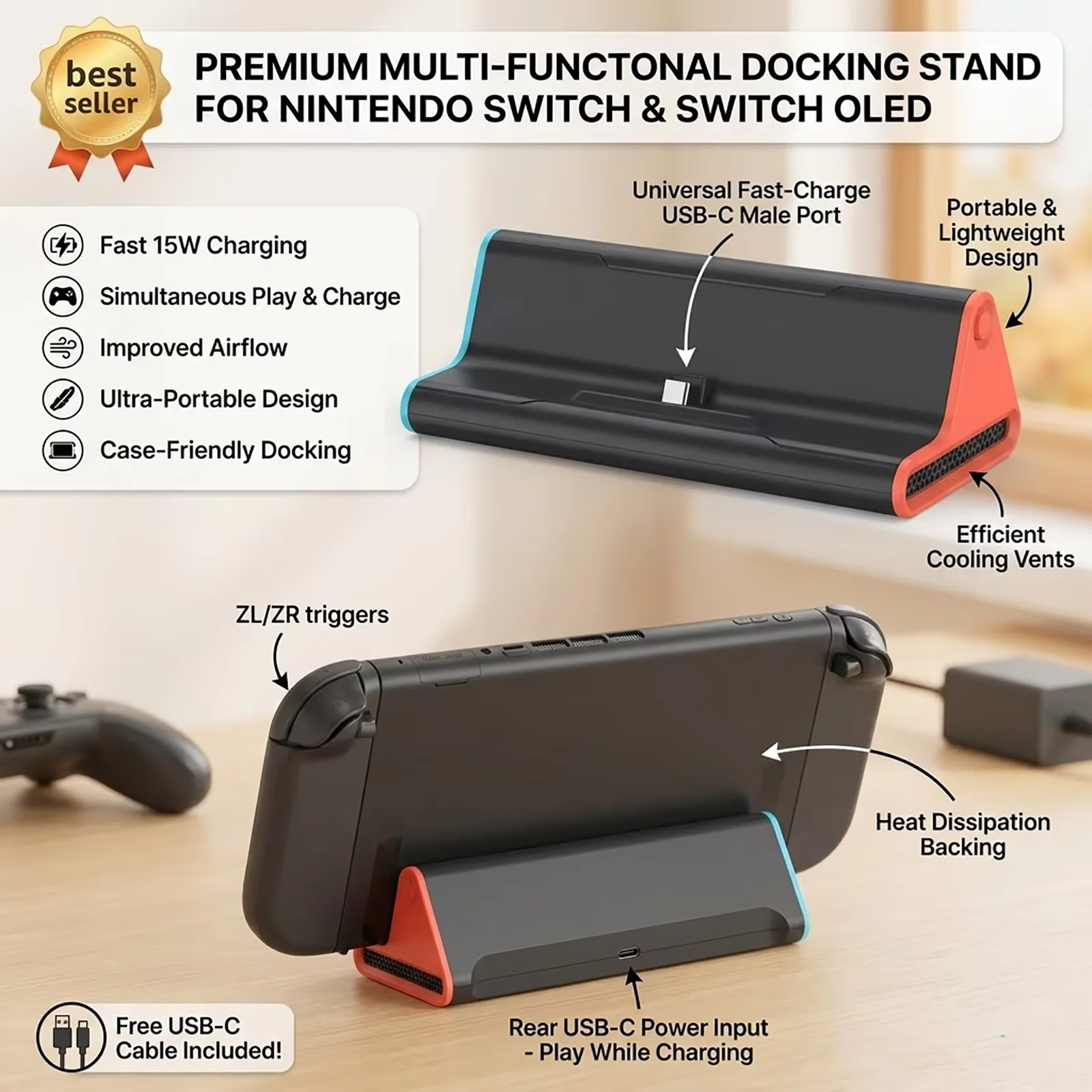 The Switch 2 Docking Station & Hub HDMI TV Converter 4K 60Hz with Fast Charging Switch2 Adapter & Gaming Accessory base