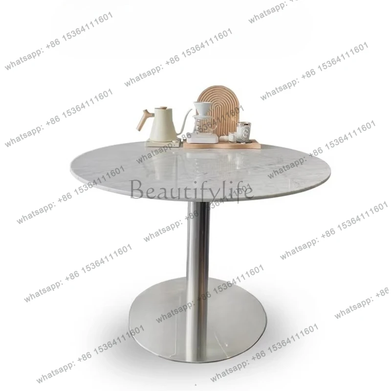 Medium flower white small apartment natural marble round dining table 1.1 meters white luxury stone negotiation table