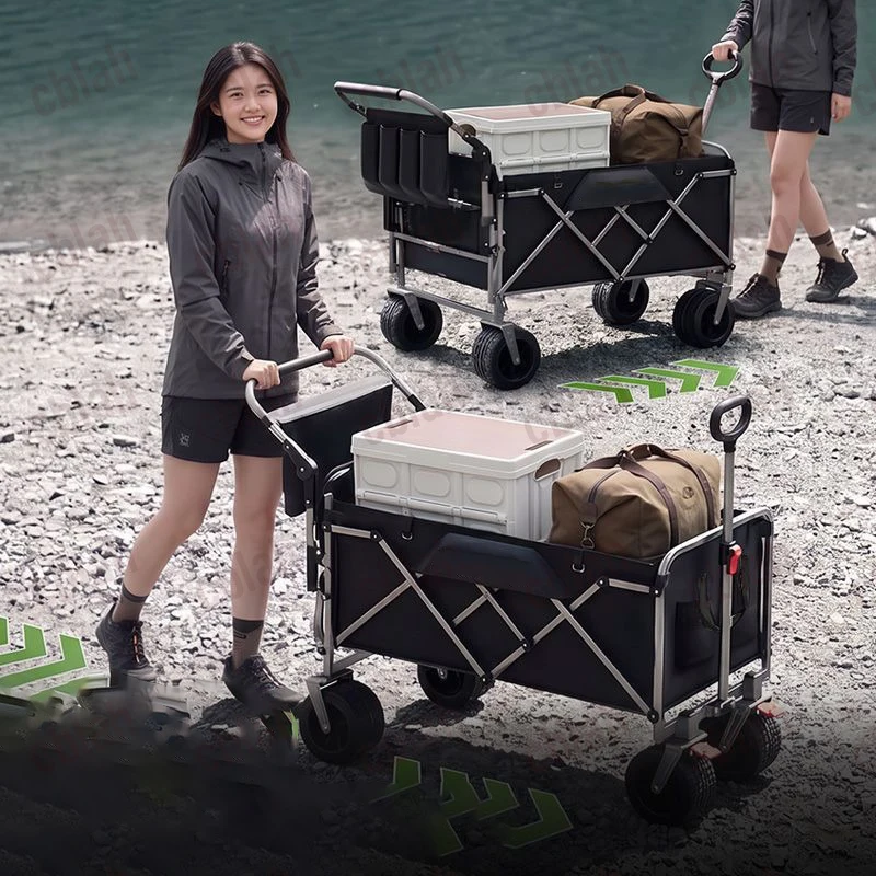 600L Large Foldable Camping Wagon Cart,Extendable 250KG Heavy‑Duty Push‑Pull Collapsible Handcart for Outdoor Camp Picnic Travel