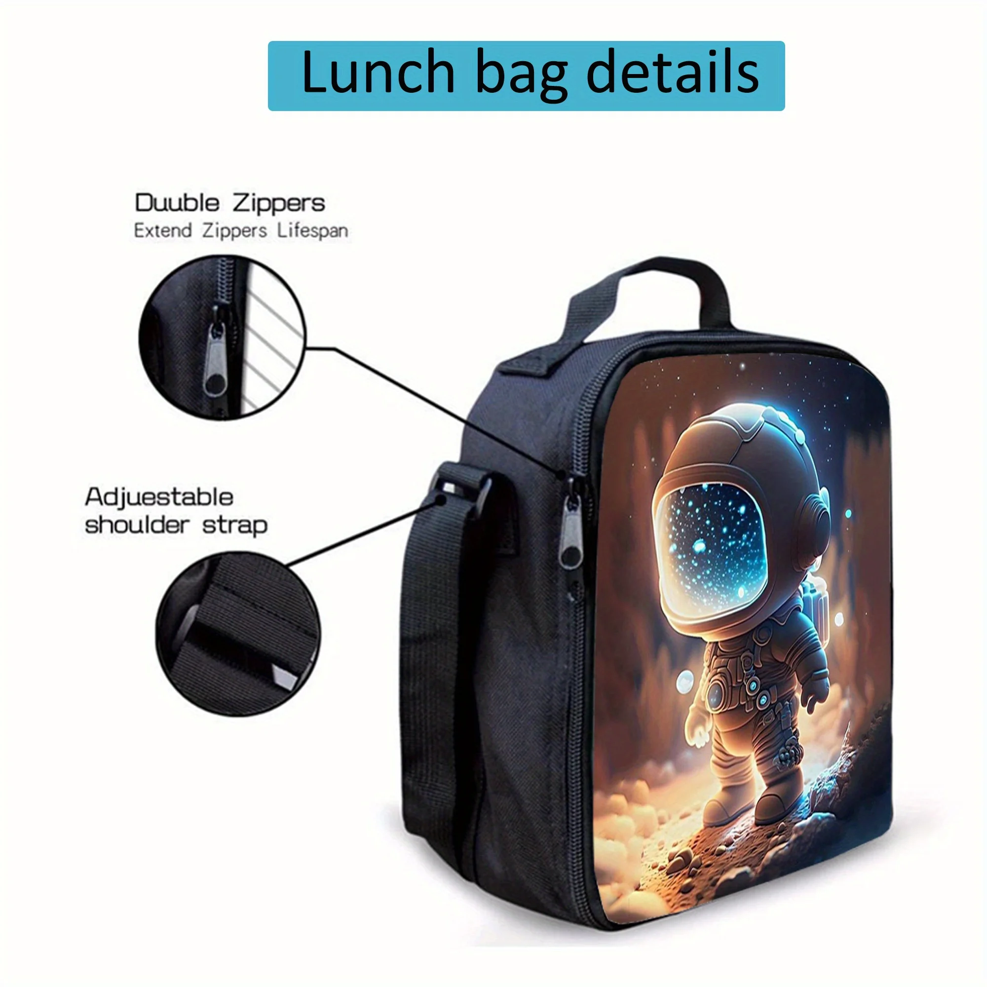 Kawaii Astronaut Pattern Lunch Bag Fashion Thermal Insulation Bag Large-capacity Outdoor Picnic Practical Back-to-school Gift