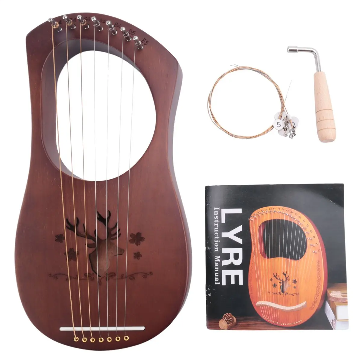 New Arrival Fashion 7-String Lyre Harp Mahogany Solid Wooden Metal Strings Stringed Instruments