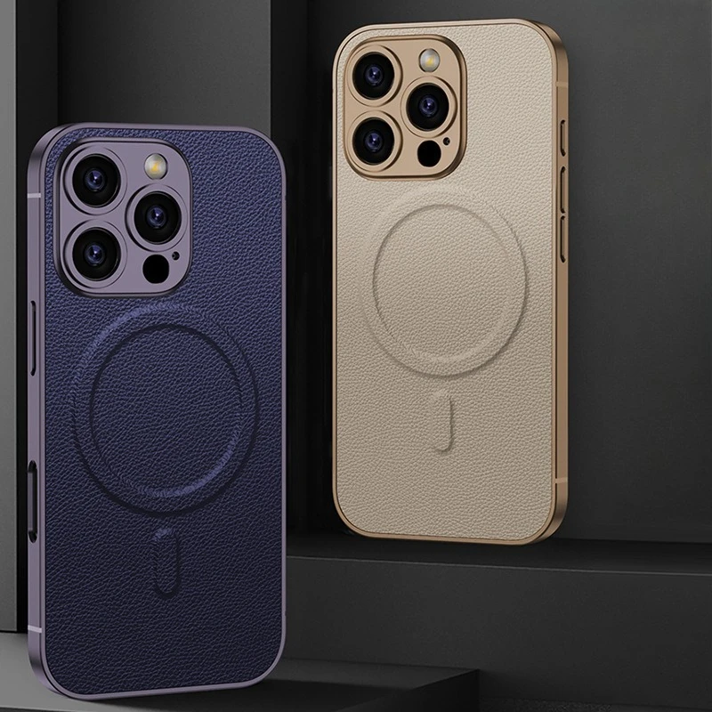 

Ins Style Compatible with iPhone 16 Series: Magnetic Built-in Wireless Charging Case - Metal Paint Suede Leather Cover