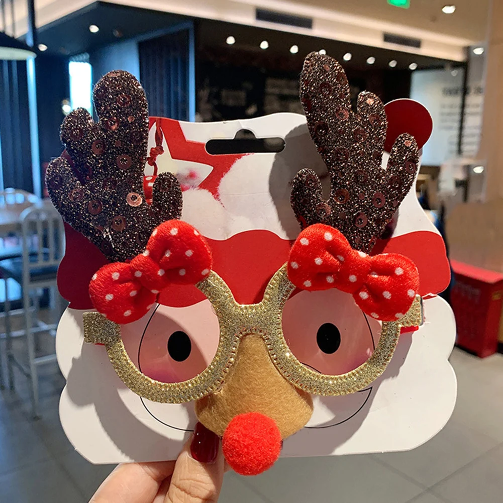 

Christmas Cartoon Glasses Frame With Antlers Red Nose Holiday Party Costume Eyeglasses For Dancing Parties Christmas Gift