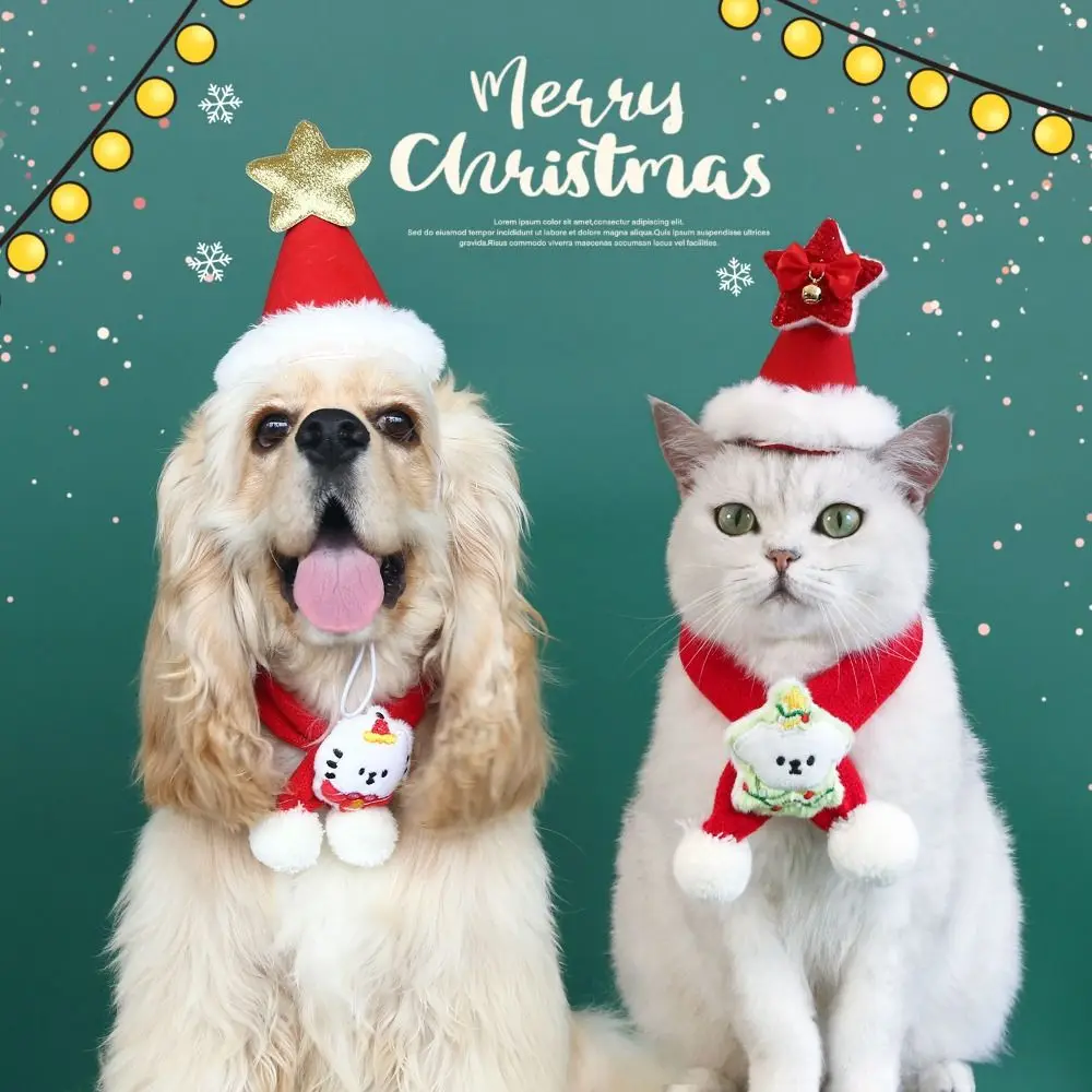 

Funny Cartoon Pet Scarf Pet Printed Adjustable Puppy Collar Decorated White Pompom Ball Cat Neck Warmer Puppy