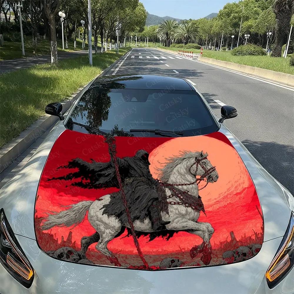 

Red Night Moon Dark Skull Knight Car Hood Sticker, Easy To Install And Remove, Independence Day Car Decoration, Suitable For A-c