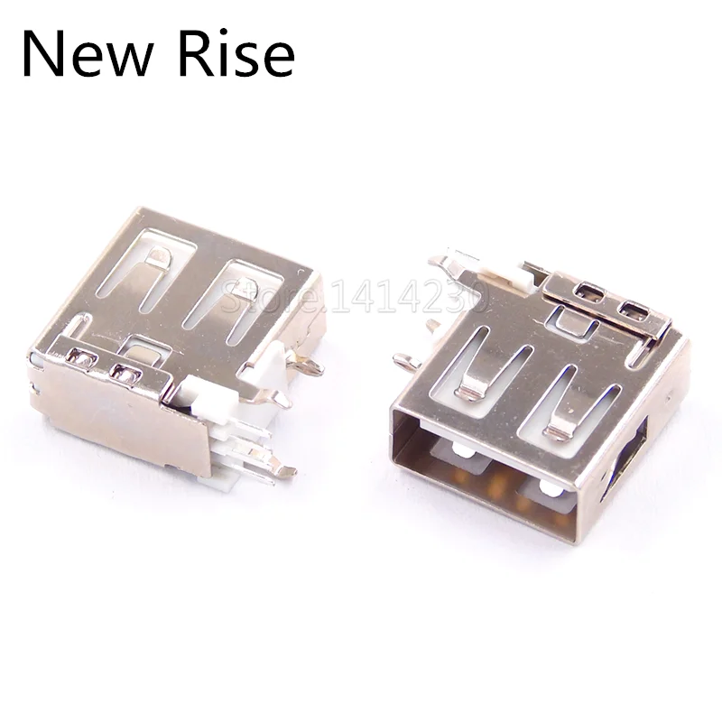 10PCS USB Type A Female Solder Jacks Connector Side Needle 4Pin 90 Degree Flat Mouth USB Data Interface Length 14mm