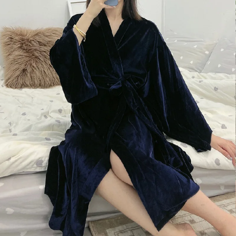 Loose Kimono Nightgown Winter New Robe Women Nightwear Bride Wedding Bathrobe Warm Velour Sleepwear Loungewear Intimate Lingerie