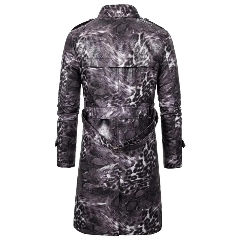 Steampunk Trench Coat Long Jacket for Men's Casual Leopard Print Double Breasted Slim Fit Men's Winter Jacke