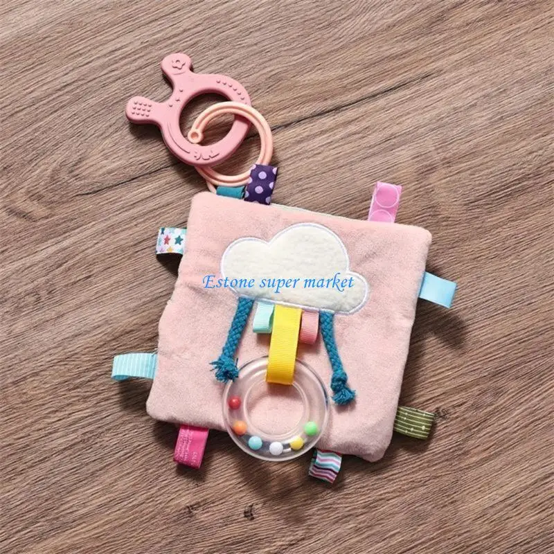 090B الكرتون الأرنب الطفل حشرجة الموت لعبة منشفة مهدئة لتطوير التحفيز السمعي والبصري مع عضاضة الملمس