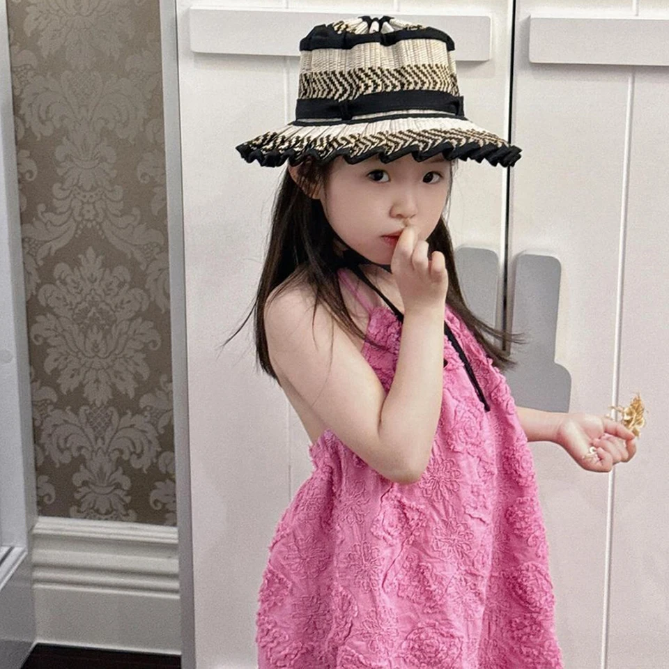 New 2024 Bebe Summer Dress Girls Pink Dress Baby Fashion Clothes Short Sets Children Girl Cotton Birthday Wear Kids Party Dress