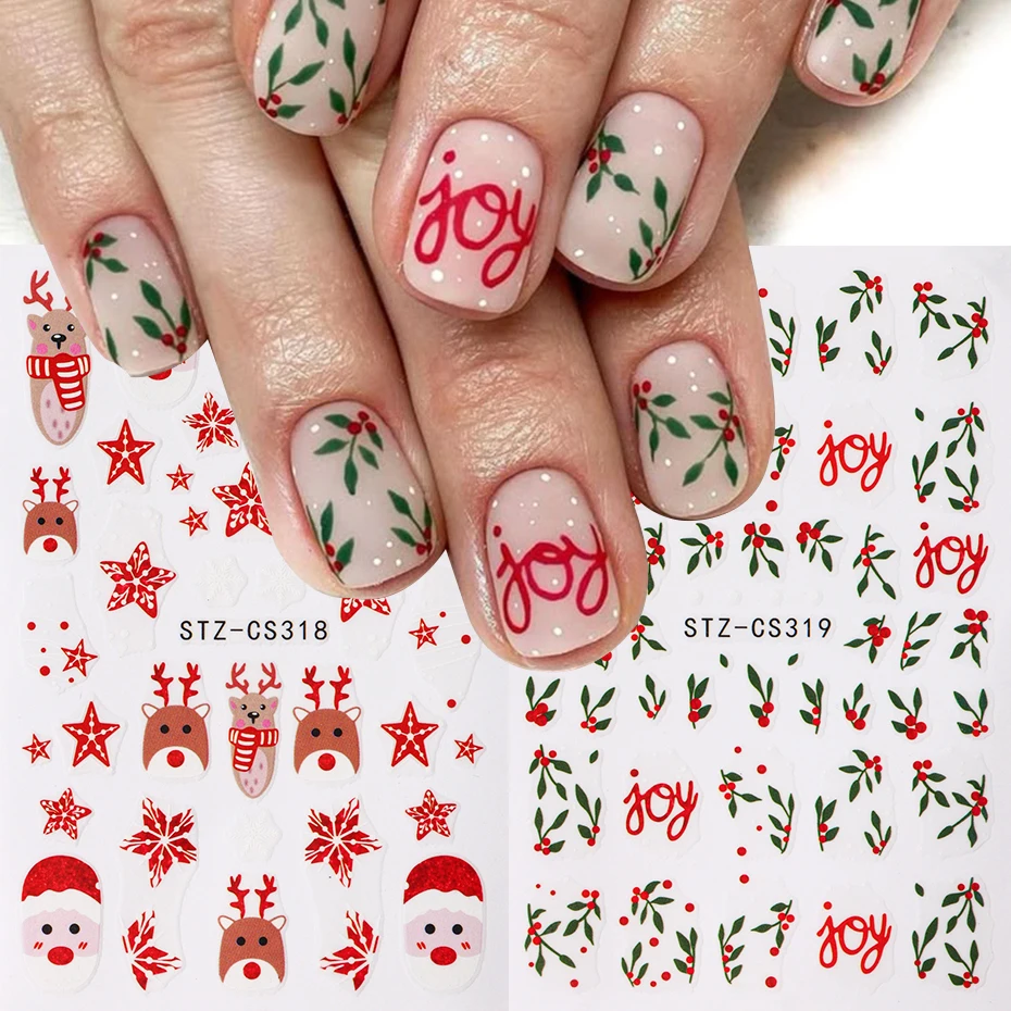 

2pcs 3D Christmas Holly Leaf Nail Art Stickers Cartoon Santa Claus Deer Star Xmas Ornament Sliders DIY Manicure Decoration Tips