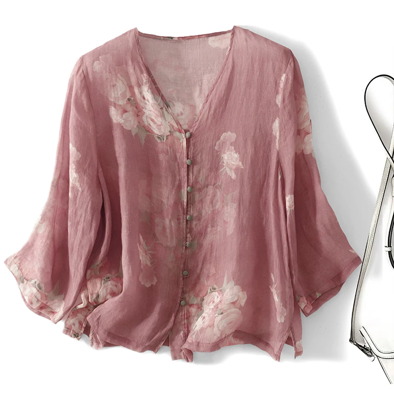 

Женский льняной костюм с принтом в китайском стиле в стиле ретро, летний художественный национальный легкий чайный костюм с v-образным вырезом, топ свободного покроя для поездок на работу...