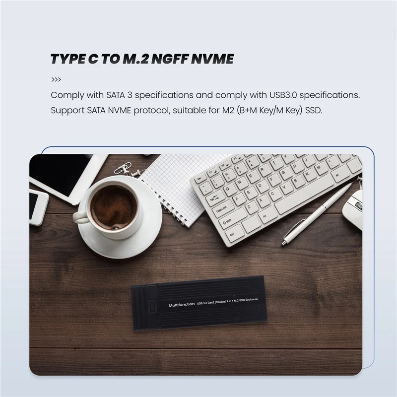 Compact 2 In 1 Type C To M.2 NGFF NVME To USB3.0 3.2 10G SSD Enclosure Solid State Drive Box+HUB
