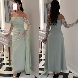 Customized Simple Chiffon Pleat Pattern A-line Off-the-shoulder Long Dresses Bespoke Occasion  Pastrol Classic