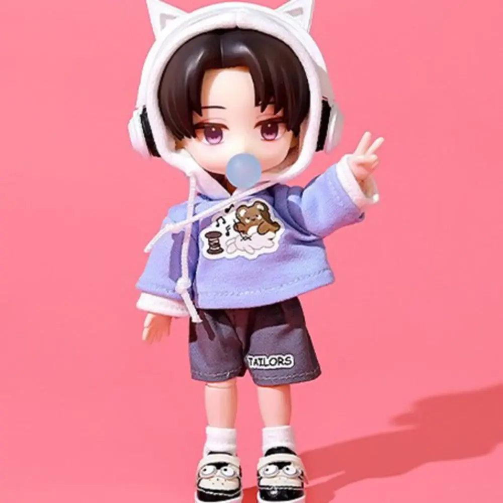 스웨트 OB11 인형 후드 세트 곰 패턴 수제 인형 스웨트 세트 캐주얼웨어 취미 히포프 반바지 세트 Bjd 1/12