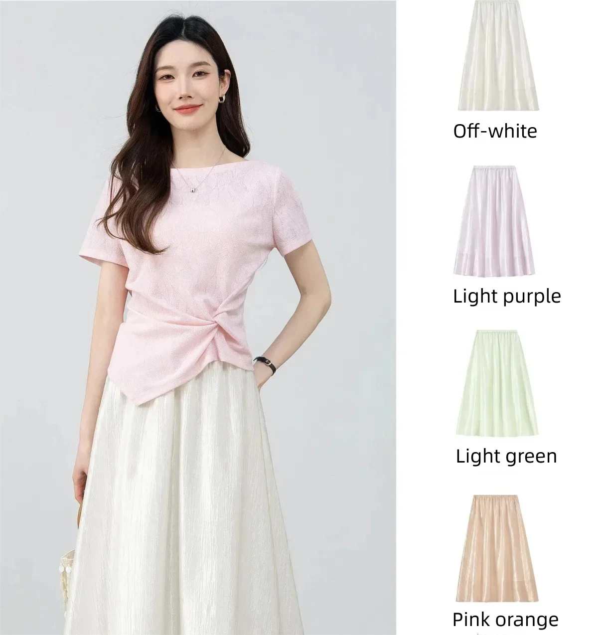 SENTUBILA Eleganter Satin-Plissee-Midirock für Damen, Sommer 2026, elastische Taille, glänzende Textur, fließender Rock für den Alltag 162QG6653 – Detail 6
