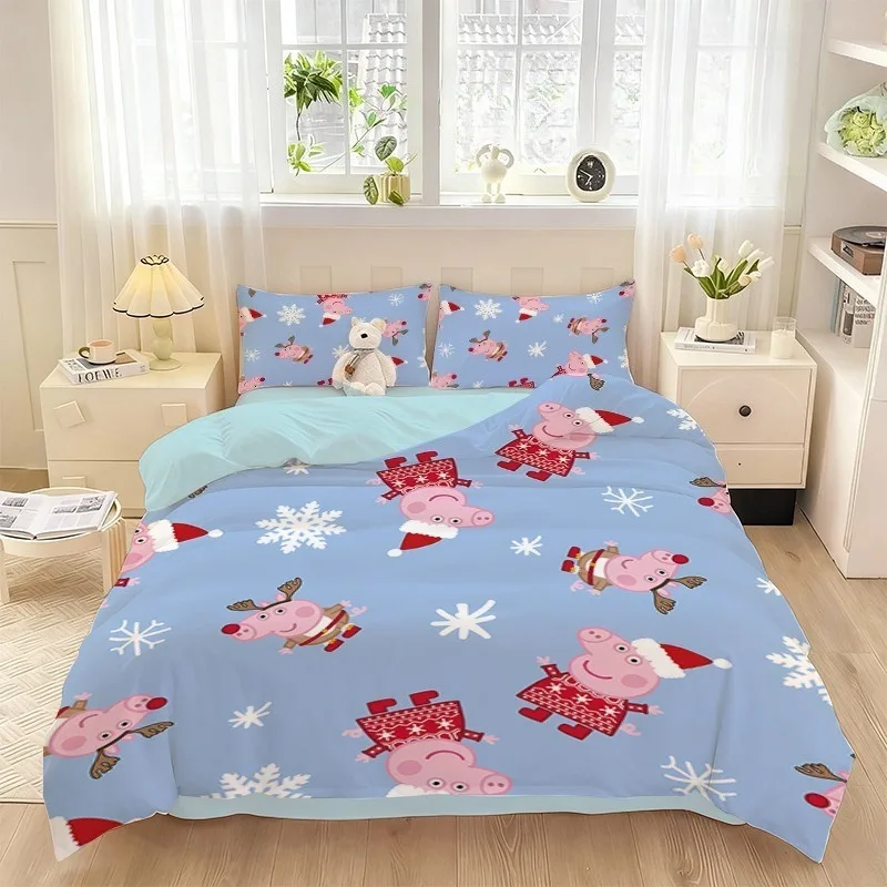 Cartoon P-Peppa-S P-Pig Family Duvet Cover Sets Comforter Bed Linen Kids Bedding Set Anime Twin Queen King Single Size Birthday