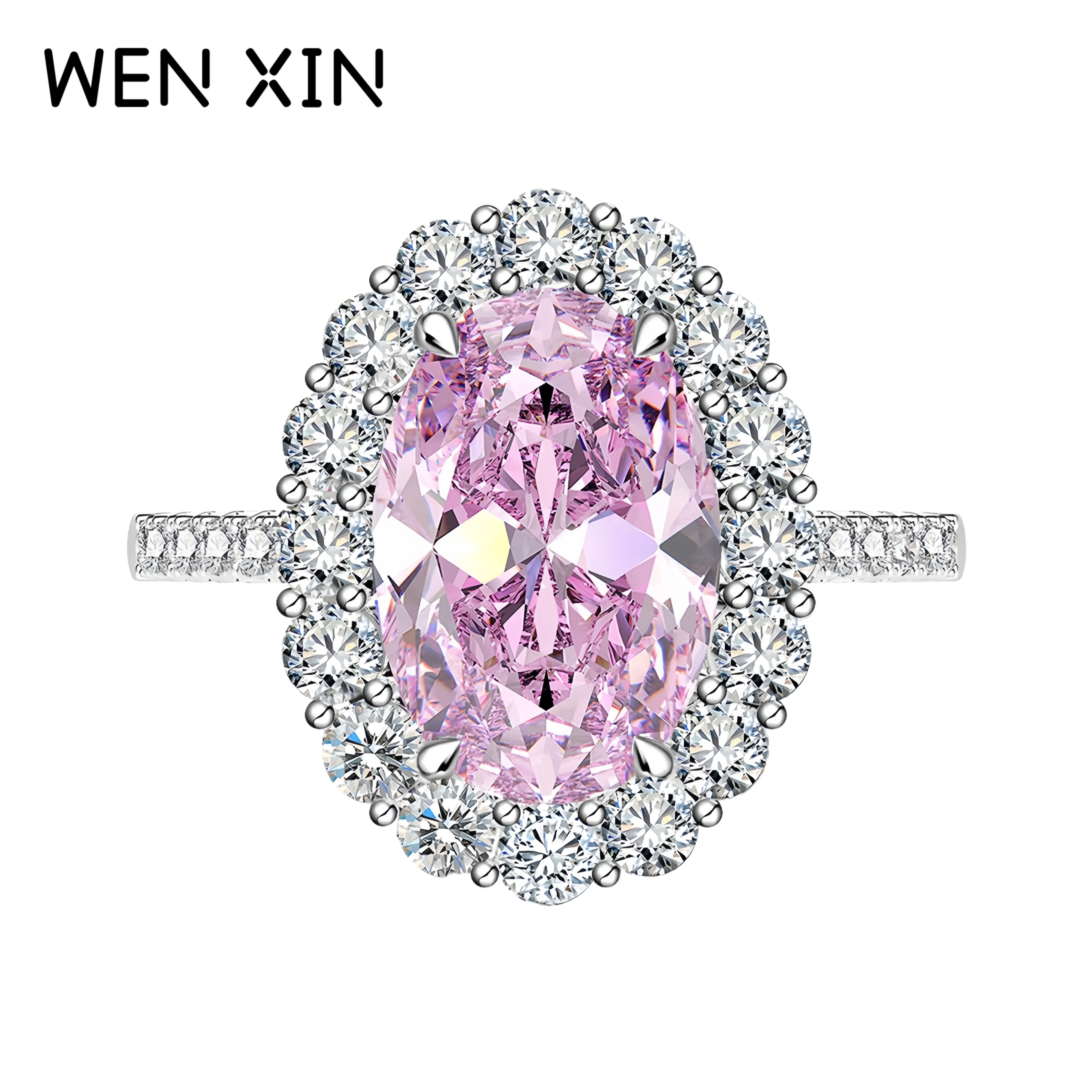 

WENXIN Luxury Lab Grown High Carbon Diamond Egg Shaped Ring Pink Diamond 925 Sterling Silver Rings For Women Fine Jewelry