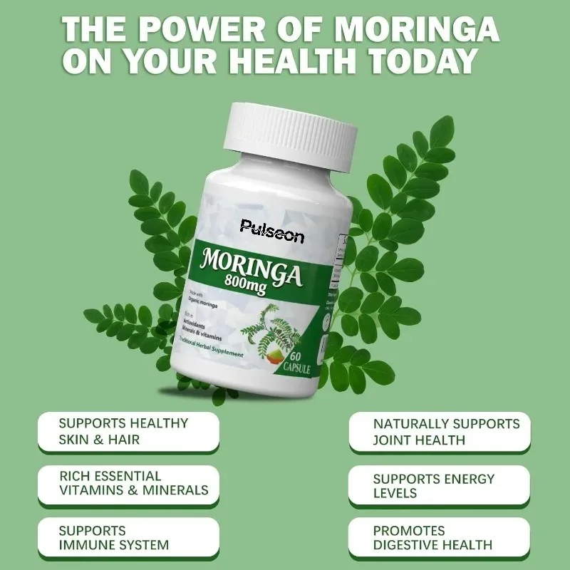 Moringa Capsules, Moringa Powder Organic 800mg - Natural Green Superfood Supplement, Non GMO, 60 Capsules