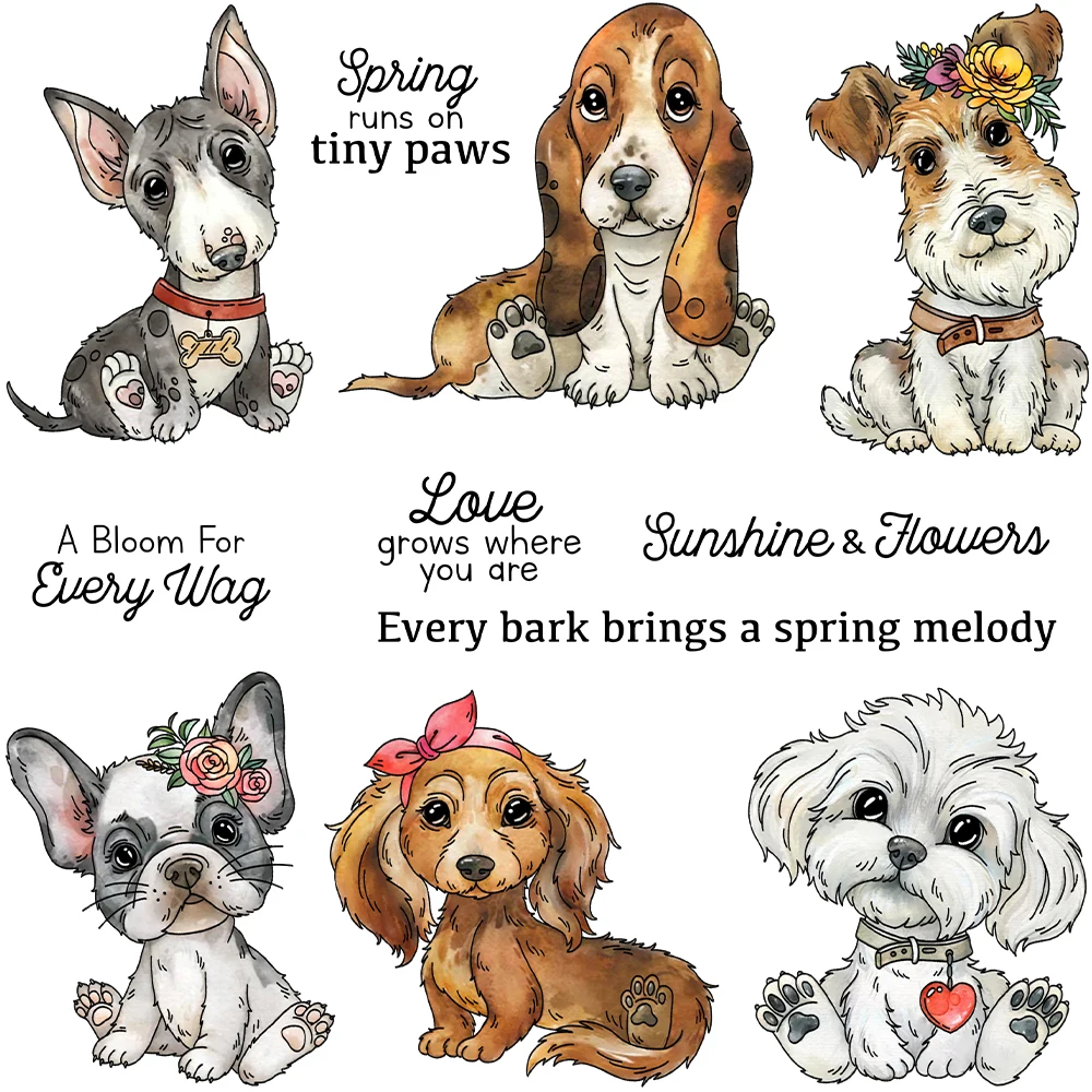 Mangocraft Cute Love Puppy Dogs Cutting Dies Clear Stamp Spring Day DIY Scrapbooking Metal Dies Silicone Stamp For Cards Albums