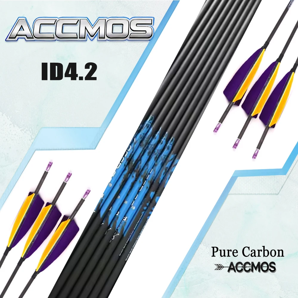 

6/12 шт. стрела из чистого углерода ID4,2 мм позвоночник 300 350 400 450 500 700 800 900 1000 с фиолетовым природным пером для стрельбы из изогнутого лука