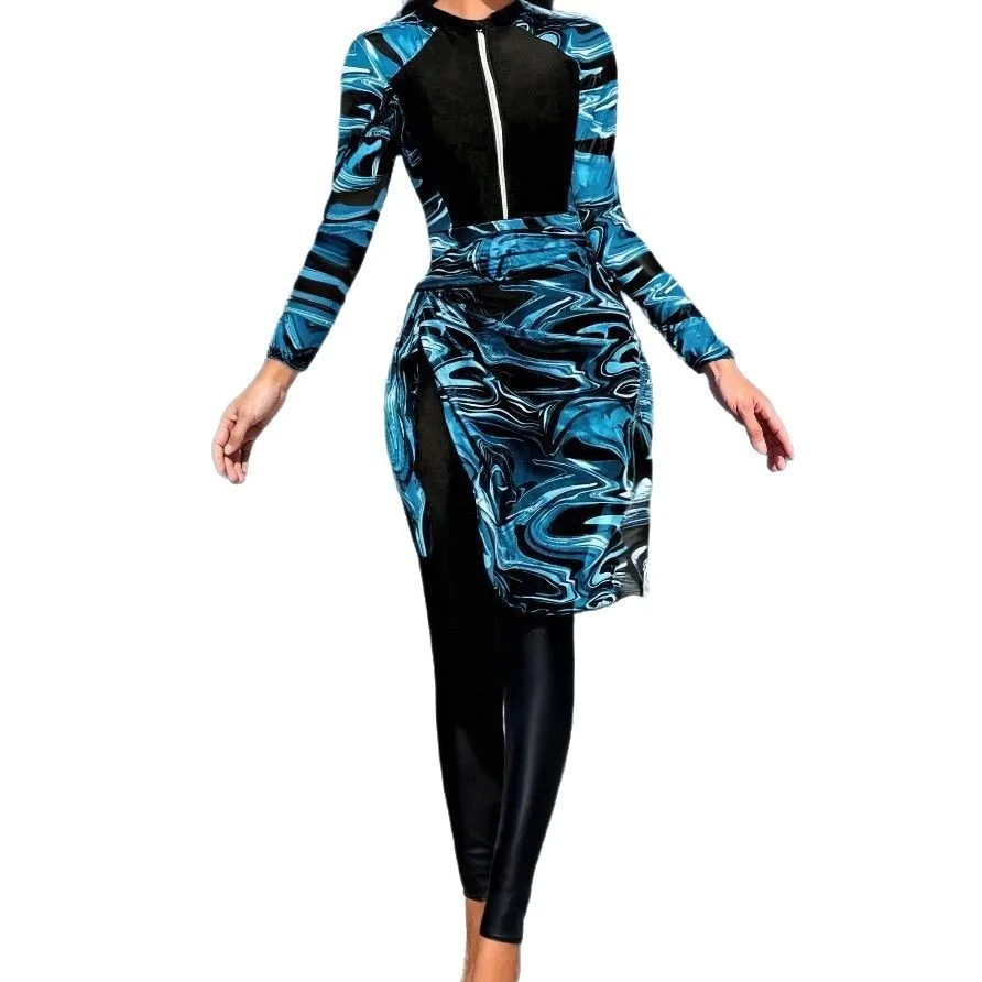 Figure-Flattering Swimsuit Tummy Control Slimming Swimsuit Full-Length Sleeve Zip Swimsuit Modest One-Piece Thermal Swimwear