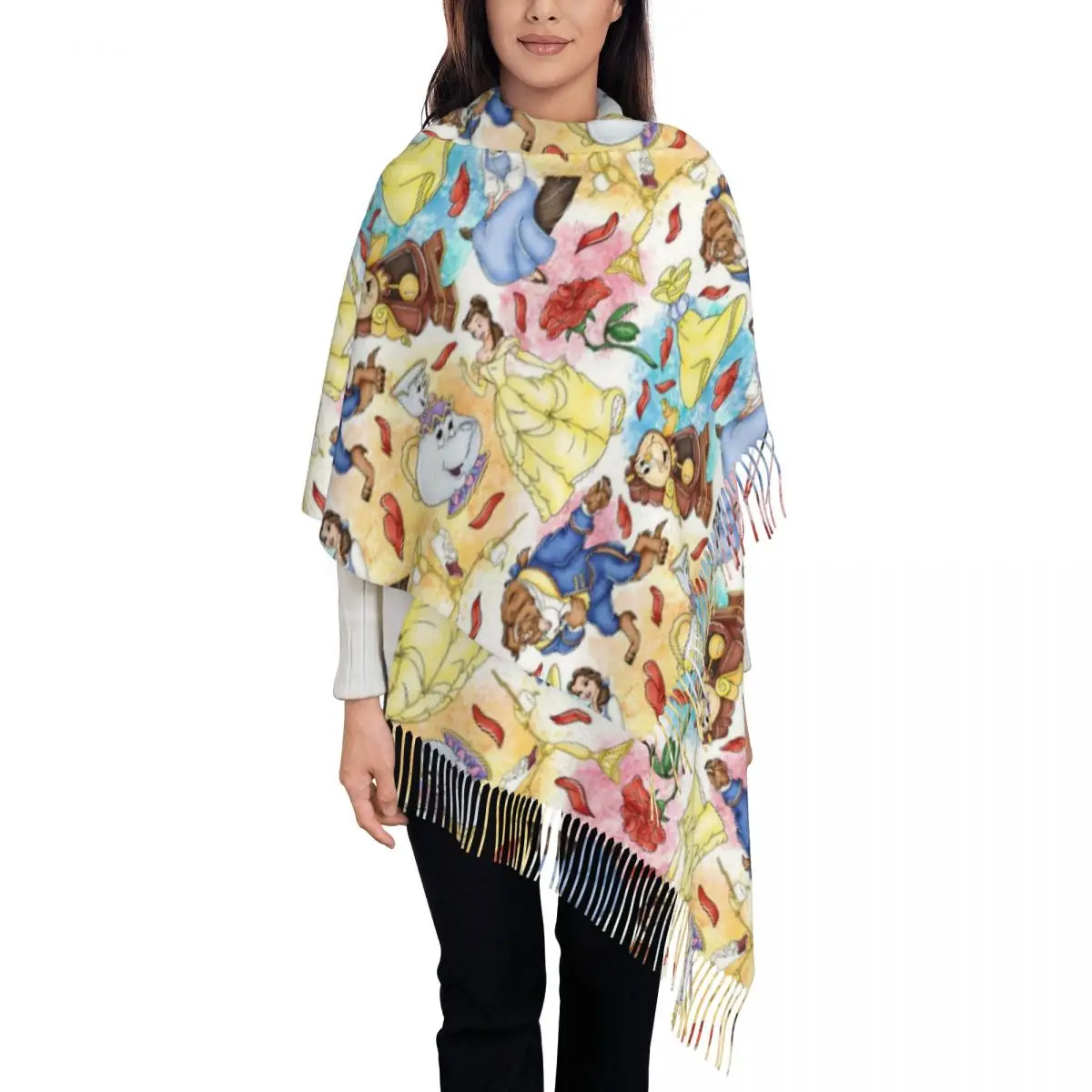 

Женский шарф из фильма «Красавица и чудовище» на заказ, длинные зимне-осенние теплые шаль с кисточками, шарфы унисекс