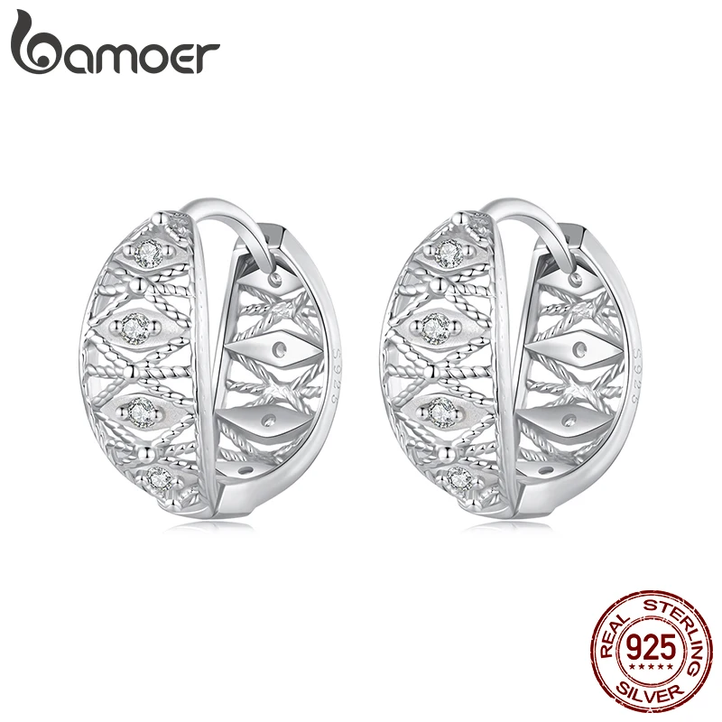 BAMOER 925 Sterling Silver Filigree Hoop Earrings, Lightweight & Hypoallergenic Vintage Openwork Hoop Earrings for Women BSE1162