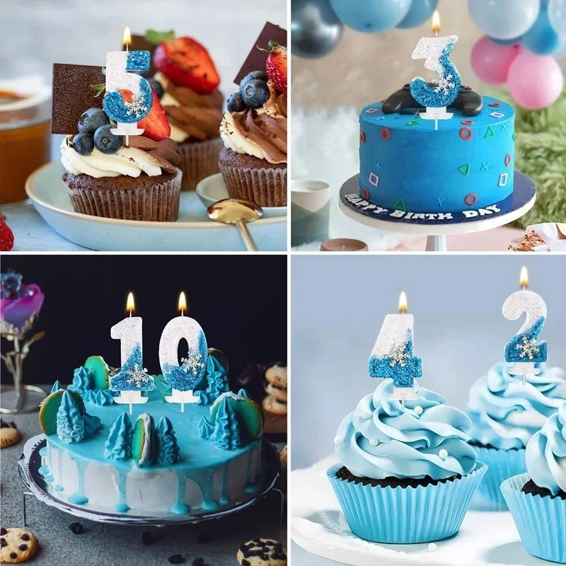 0-9 Numbers Glitter Snowflake Cake Candle Frozen Birthday Candles Children Girls Birthday Party Cake Topper Decoration Supplies