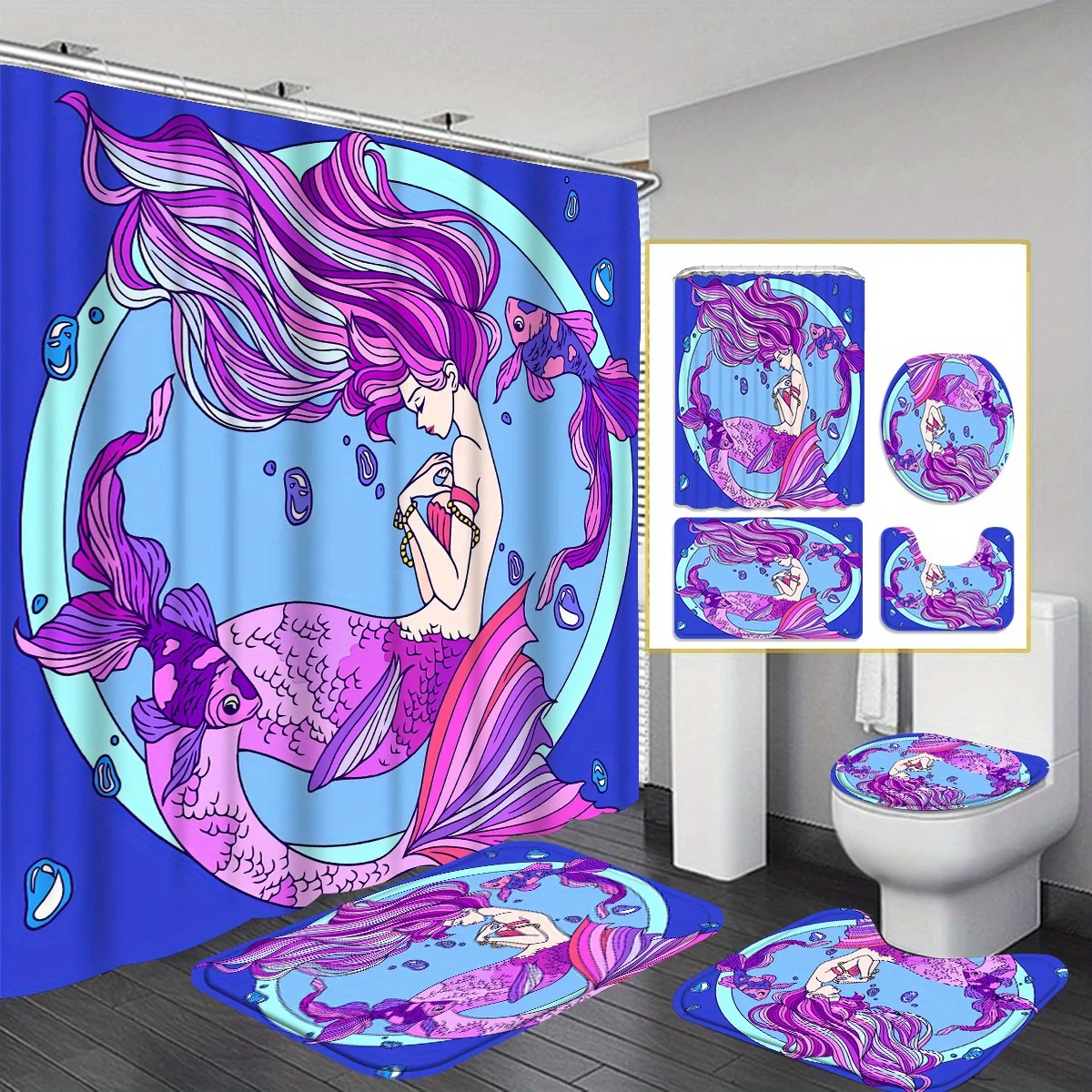 

4 шт. занавеска для душа, занавеска для душа, впитывающий ковер для ванной комнаты, U-образный контурный коврик и коврик для крышки унитаза, для